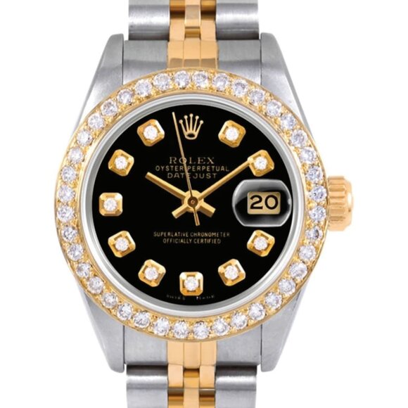 Rolex Accessories - Rolex ladies 26mm Datejust 6917 black diamond two-tone jubilee